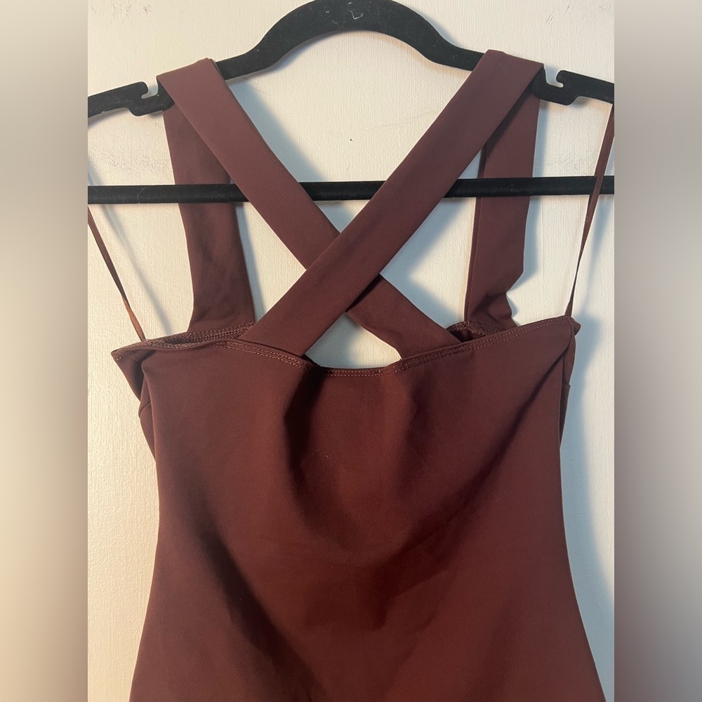 DYNAMITE Womens Square Neck Tank Bodysuit Bitter Chocolate XS Slim Fit - Picture 14 of 16